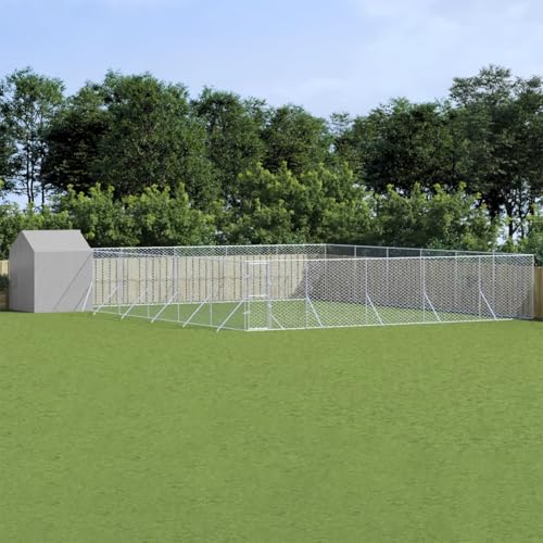 Keyroto Hundekäfig mit Dach Kennel für Hunde Outdoor Hundegehege aus verzinktem Stahl mit Tür mit Schloss Silber - 12 x 12 x 2,5 m von Keyroto