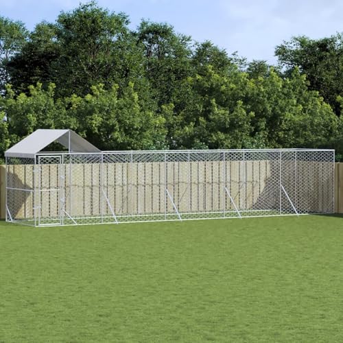 Keyroto Hundekäfig mit Dach Kennel für Hunde für den Außenbereich Hundegehege Maschendraht Box für Tiere aus verzinktem Stahl mit Schloss Silber - 10 x 2 x 2,5 m von Keyroto