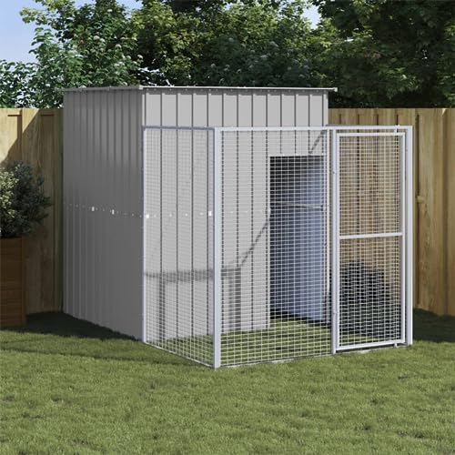 Keyroto Hundekäfig mit Laufstall für Hunde für den Außenbereich Hundebox Outdoor Hundebox Outdoor Hellgrau 165 x 251 x 181 cm Stahl verzinkt von Keyroto