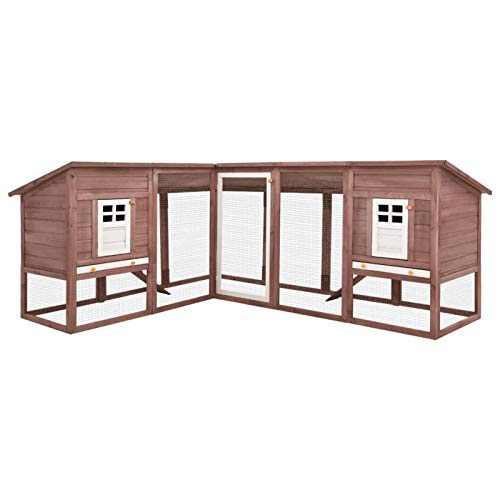 Keyroto Kaninchenstall Draußen Winterfest Kaninchengehege Hasenstall Kleintierhaus mit Freilauf Mocca und Weiß Tanne Massivholz von Keyroto