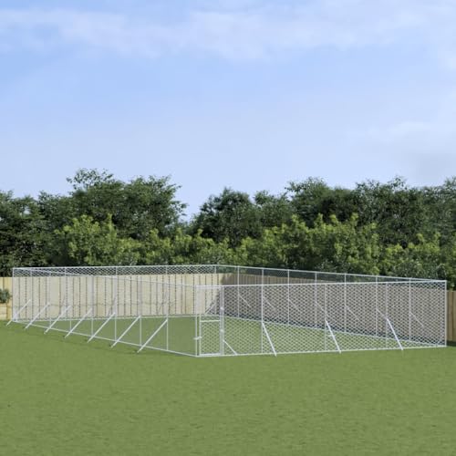 Keyroto Kennel Hundekäfig für den Außenbereich Kennel Hund Großer Hundegehege im Freien Maschen Tierbox aus Stahl mit Schloss Silber -8 x 16 x 2 m von Keyroto