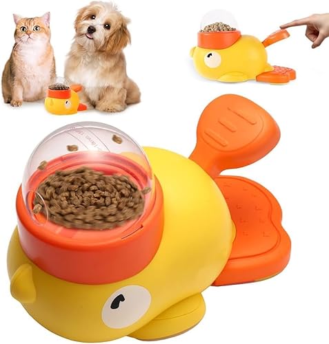 Entenform Interaktive Futterspender, Hund Slow Feeder Spielzeug, 2-in-1 Interactive Dog Puzzle Toy & Slow Feeder, Duck Dog Treat Food Dispenser with Button für Anreicherung und Unterhaltung von Keysun