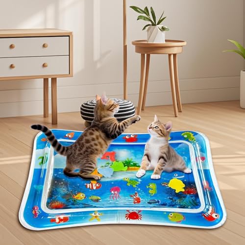 Keyubria Wassermatte Katze, Wassersensorik Spielmatte Für Katzen, Verdickte Sensorische Wasser Spielmatte, Katzenspielmatte, Water Sensor Play Mat Cat Aufblasbare Für Katzen Hunde 70x50cm von Keyubria