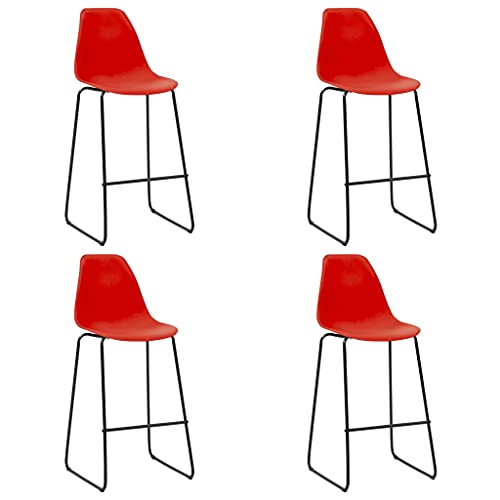 Barstuhl, Esszimmerstuhl, Barhocker, Küchenstuhl, 4 Stück, rot aus Kunststoff von Keyur