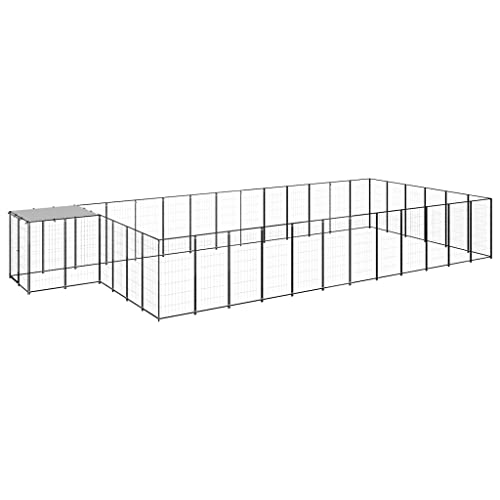 Hundehütte für den Außenbereich, Laufstall für Hunde, Welpen, Käfig für Haustiere, schwarz, 22,99 m², Stahl von Keyur