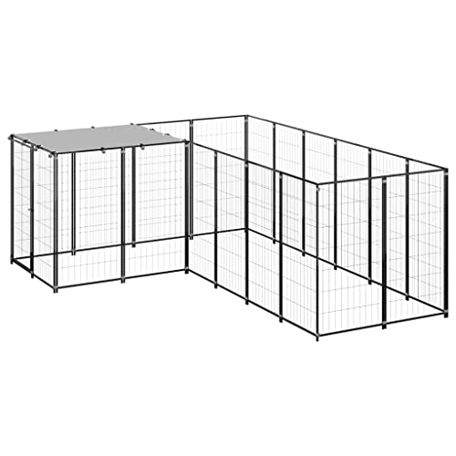 Hundehütte für den Außenbereich, Laufstall für Hunde, Welpen, Käfig für Tiere, Zwinger, Schwarz, 4,84 m², Stahl von Keyur