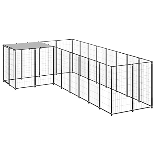Hundehütte für den Außenbereich, Laufstall für Hunde, Welpen, Käfig für Tiere, Zwinger, schwarz, 6,05 m², Stahl von Keyur