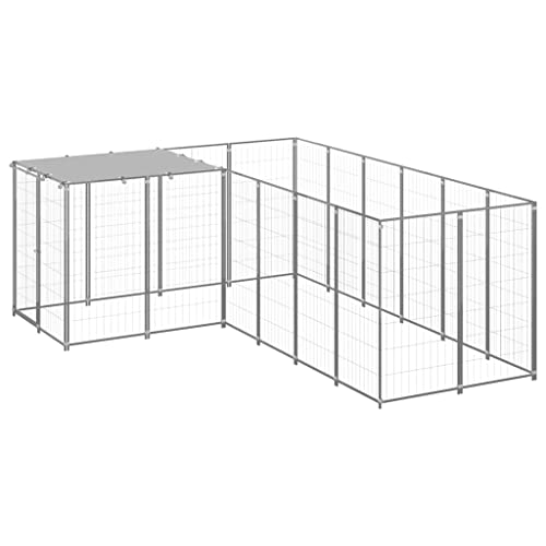 Hundehütte für den Außenbereich, Laufstall für Hunde, Welpen, Tierkäfig, silberfarben, 4,84 m², Stahl von Keyur