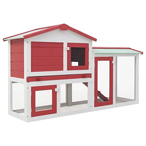 Keyur Hasenstall Kaninchenhaus Outdoor Großer Kaninchenstall Rot und Weiß 145x45x85cm Holz von Keyur