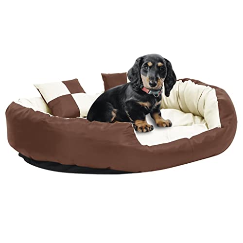 Sofa für Hunde, Hundebett, Bett für Hunde, Katzen, wendbar, waschbar, Braun und Creme, 110 x 80 x 23 cm von Keyur