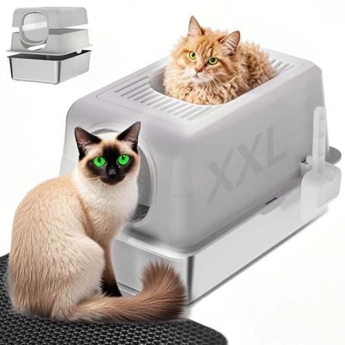 Katzenklo Edelstahl, Große Top Entry Katzenklo mit Deckel für große Katzen, Cat Litter Box Gehäuse hohe Seiten, Geschlossene Katzentoilette Edelstahl mit Scroop und Mat Katzenklo Edelstahl, Große Top Entry Katzenklo mit Deckel für große Katzen, Cat Litter Box Gehäuse hohe Seiten, Geschlossene Katzentoilette Edelstahl mit Scroop und Mat von Keyzone