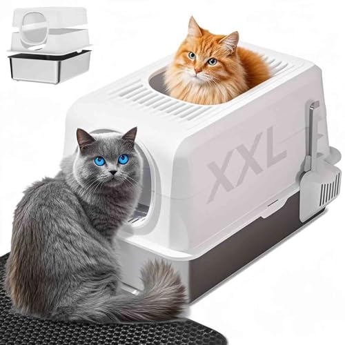 Katzenklo Edelstahl, Große Top Entry Katzenklo mit Deckel für große Katzen, Cat Litter Box Gehäuse hohe Seiten, Geschlossene Katzentoilette Edelstahl mit Scroop und Mat Katzenklo Edelstahl, Große Top Entry Katzenklo mit Deckel für große Katzen, Cat Litter Box Gehäuse hohe Seiten, Geschlossene Katzentoilette Edelstahl mit Scroop und Mat von Keyzone