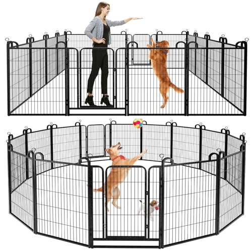 Hunde-Laufstall für den Außenbereich, extra breit, 16 Paneele, robuster Hundezaun, 101,6 cm Höhe, rostfrei, mit Türen, tragbar für Wohnmobil, Camping, Hof, insgesamt 100 m², schneeschwarz Hunde-Laufstall für den Außenbereich, extra breit, 16 Paneele, robuster Hundezaun, 101,6 cm Höhe, rostfrei, mit Türen, tragbar für Wohnmobil, Camping, Hof, insgesamt 100 m², schneeschwarz von Kfvigoho