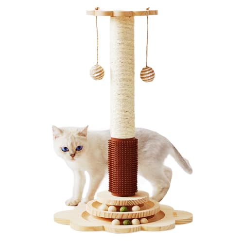 KHALOR Kratzbaum für Katzen, Sisal-Kratzbaum, 4 in 1 Holz Katzenkratzspielzeug mit Fellpflege, 61 cm hoher Kratzbaum mit 2-lagigen interaktiven Schienenbällen, Katzenkletterbaum mit 2 hängenden Bällen KHALOR Kratzbaum für Katzen, Sisal-Kratzbaum, 4 in 1 Holz Katzenkratzspielzeug mit Fellpflege, 61 cm hoher Kratzbaum mit 2-lagigen interaktiven Schienenbällen, Katzenkletterbaum mit 2 hängenden Bällen von Khalor