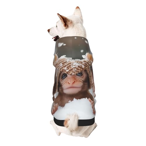 Hunde-Kapuzenpullover mit Affen im Schnee, weich, atmungsaktiv, Haustierkleidung für kleine von Khkbnb