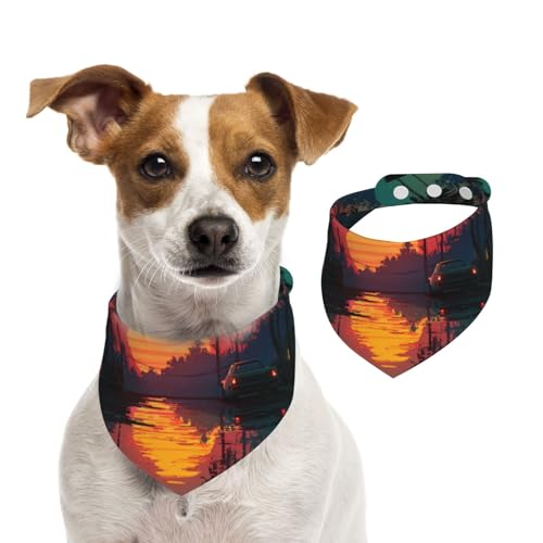Sunset Glow Hundehalstuch, verstellbar, für Jungen und Mädchen, geeignet für Katzen und Hunde, Haustierzubehör von Khkbnb