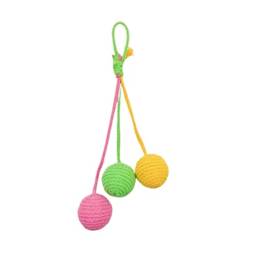 KiBcsLic 3 Stück Sisalball Seilball Spielball Haustierspielzeug Kratzball Handgefertigtes Hängespielzeug zur Befriedigung des Jagdinstinkts für Hauskatzen, Rosa Gelb Grün von KiBcsLic