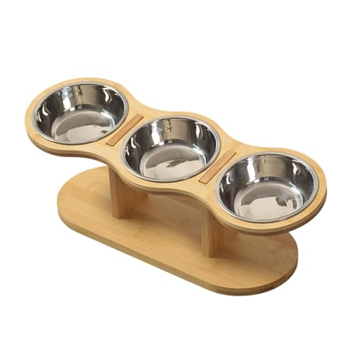 KiBcsLic Erhöhter für Katzen und Hunde, Futterspender mit Holzständer, DREI Schalen für Welpen und Kätzchen, Silberne Schale KiBcsLic Erhöhter für Katzen und Hunde, Futterspender mit Holzständer, DREI Schalen für Welpen und Kätzchen, Silberne Schale von KiBcsLic