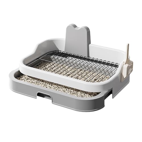 KiBcsLic Hundetoilette Hunde Toilettenwanne Welpenunterlage Trainingsplatte Aus Stabilem PP Einfache Reinigung mit Gittereinsatz für Schlafsaal Haus Geschenk, Grau-weiß von KiBcsLic