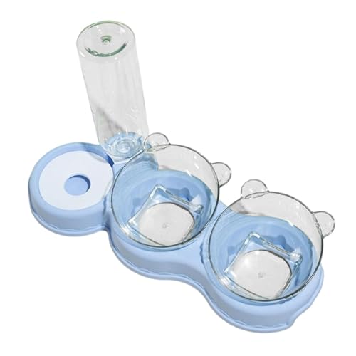 KiBcsLic Katzen 3 in 1 Futternapf Wassernapf Doppelschale Fütterungsstation mit Abnehmbaren Pp Komponenten Und Ergonomisch Erhöhtem Design für Katzen Hund, Blau von KiBcsLic