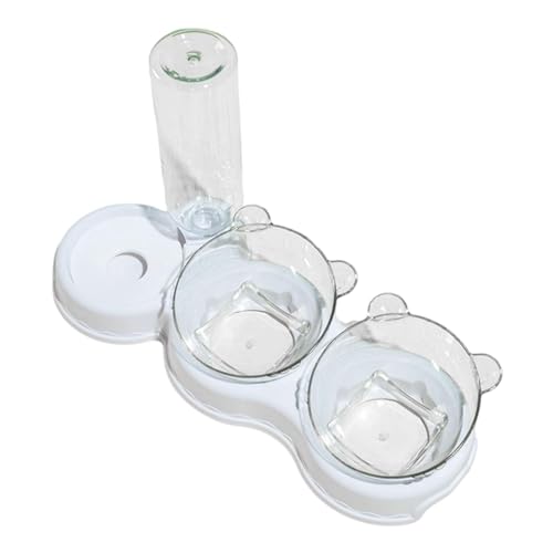 KiBcsLic Katzen 3 in 1 Futternapf Wassernapf Doppelschale Fütterungsstation mit Abnehmbaren Pp Komponenten Und Ergonomisch Erhöhtem Design für Katzen Hund, Weiß von KiBcsLic