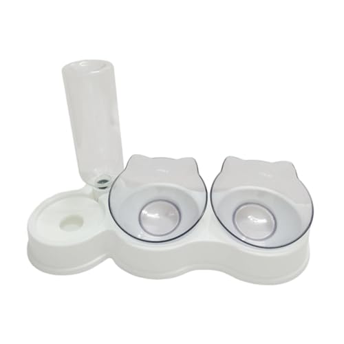 KiBcsLic Katzen Doppel Futternapf Trinknapf Futterspender mit Integriertem Wasserautomaten Aus Pp Material für Kleine Hunde Und Katzen Fütterung Und Wasse, Weiß von KiBcsLic