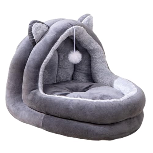 KiBcsLic Katzenbett Semi Geschlossenes Haustierzelt Winterwarm Kuschelbett Flanell Katzenschlafplatz mit Ball für Kitten für Schlafzimmer Wohnzimmer Balkon von KiBcsLic