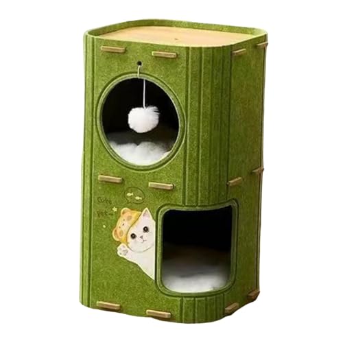 KiBcsLic Katzenhaus für Hauskatzen, 2-lagiges Nest, bequemes Schleifklauen-Spielbett, Kratzfest, mit 2 herausnehmbaren Matten, Haustierbett, GrÜn von KiBcsLic