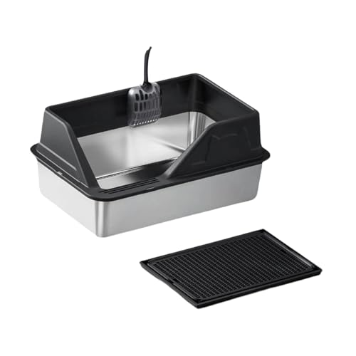 KiBcsLic Katzensandbecken mit Hohem Rand, Inklusive Schaufel Und Spritzwassergeschützter Matte, Schwarz KiBcsLic Katzensandbecken mit Hohem Rand, Inklusive Schaufel Und Spritzwassergeschützter Matte, Schwarz von KiBcsLic