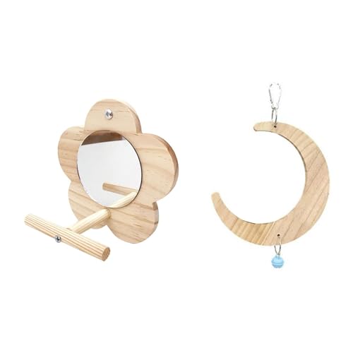 KiBcsLic Kletterspielzeug für Sittiche, Holzschaukel und Hängering im Käfig, L von KiBcsLic