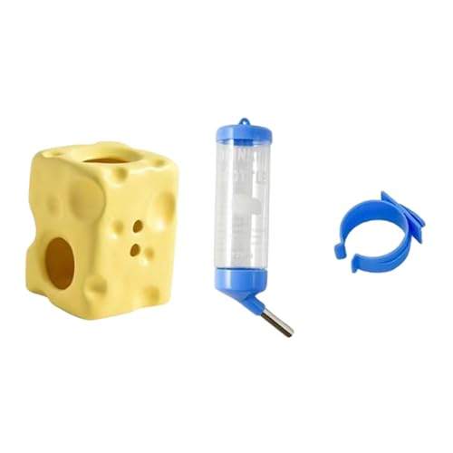 KiBcsLic Leichte Hamster Wasserflasche Und Keramikhaus Kombination, Einstellbar für Zwerghamsterarten, Gelb von KiBcsLic