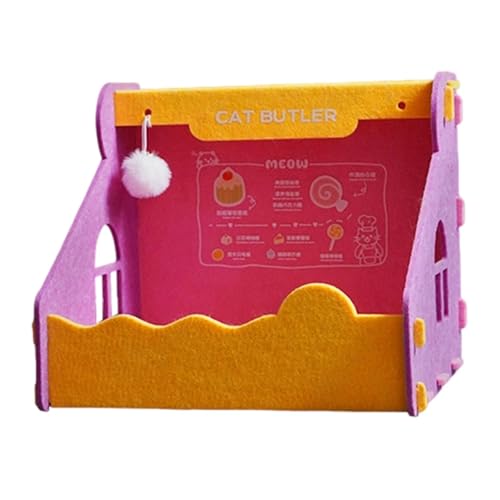 KiBcsLic Niedliches Katzenbett für Den Innenbereich mit Ballspielzeug, Bequem, Atmungsaktiv, rutschfest, Dekorativ, Haustierbedarf, Katzenhaus, Rosa Gelb von KiBcsLic