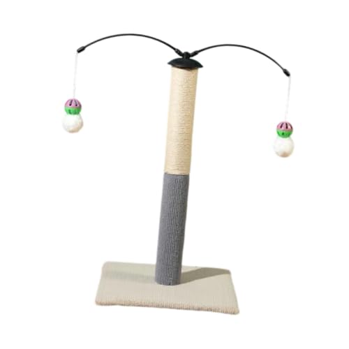 KiBcsLic Sisal-Kratzbaum für Katzen mit Zwei hängenden Bällen und robuster Basis, Beigeweiß von KiBcsLic