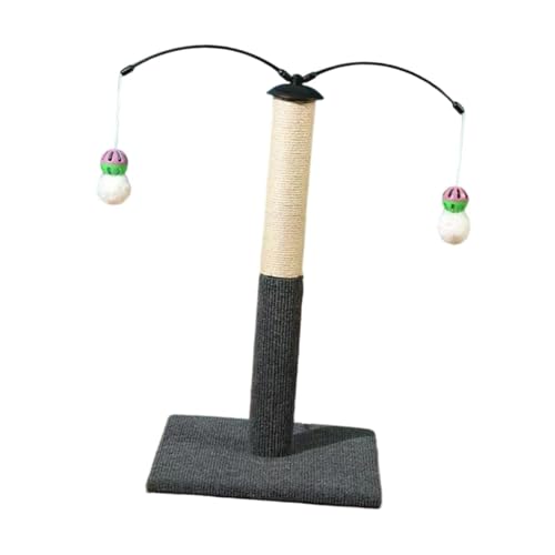 KiBcsLic Sisal-Kratzbaum für Katzen mit Zwei hängenden Bällen und robuster Basis, Dunkelgrau von KiBcsLic