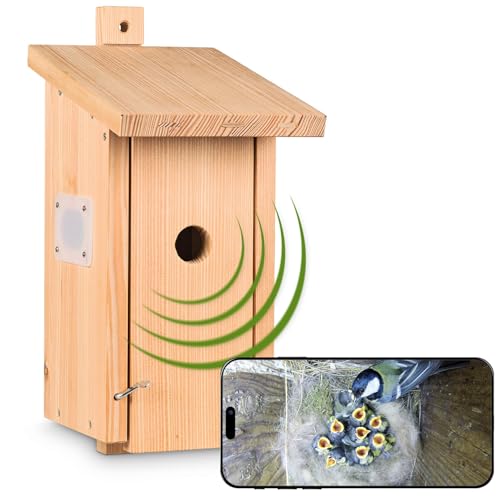 Kamera im Vogelhaus Nestblick Plus in Beige mit WLAN-Kamera. Nistkasten für Live-Beobachtung mit App, Full-HD, Nachtsicht, Ton und Infrarot LEDs. Ideal für Meisen, Kleiber & Zaunkönige. von Kamera im Vogelhaus