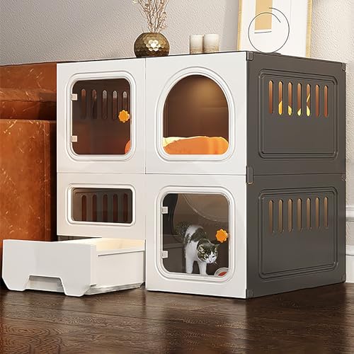Katzenkäfig Indoor, Katzenkiste, Haustiergehege, mit ausziehbarer Katzentoilette, geschlossener Katzenkäfig, mit Katzentür, extra großer Freiraum, für 1-2 Katzen, Frettchen, Chinchilla, Kaninchen, Katzenkäfig Indoor, Katzenkiste, Haustiergehege, mit ausziehbarer Katzentoilette, geschlossener Katzenkäfig, mit Katzentür, extra großer Freiraum, für 1-2 Katzen, Frettchen, Chinchilla, Kaninchen, von Kiaoeiuyti