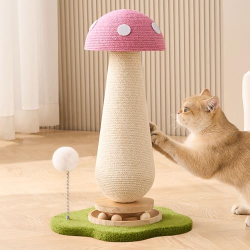 Kratzbaum mit Katzenminze, niedlicher Pilz-Kratzbaum mit robustem Drehteller aus natürlichem Holz, Rosa, Pilzform, Katzenspielzeug, Sisal-Kratzbaum für Indoor-Katzen, 54 cm hoch Kratzbaum mit Katzenminze, niedlicher Pilz-Kratzbaum mit robustem Drehteller aus natürlichem Holz, Rosa, Pilzform, Katzenspielzeug, Sisal-Kratzbaum für Indoor-Katzen, 54 cm hoch von Kicari
