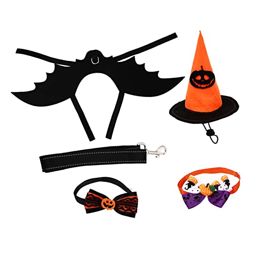 Kichvoe 1 Satz Halloween Haustier Kostüm Set Teiliges Set mit Bat Wings Katzen und Hundehut Fliege und Leine für Haustier Dress Up Halloween Festen von Kichvoe