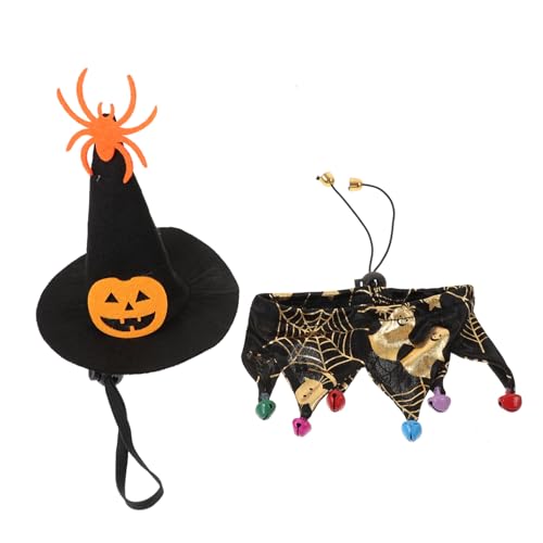 Kichvoe 1 Satz Halloween Katzenkostüm Set mit Verstellbarem Hexenhut und Kragen Einzigartiges Design für Katzen und Kleine Hunde für Halloween und Kostümpartys Kichvoe 1 Satz Halloween Katzenkostüm Set mit Verstellbarem Hexenhut und Kragen Einzigartiges Design für Katzen und Kleine Hunde für Halloween und Kostümpartys von Kichvoe