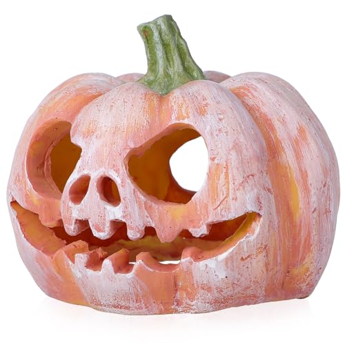Kichvoe Kürbisförmiges Fischversteck für Aquarien Dekoratives Versteck für Fische und Garnelen Umweltfreundliche Harz Dekoration für Halloween für Teiche und Aquarien von Kichvoe