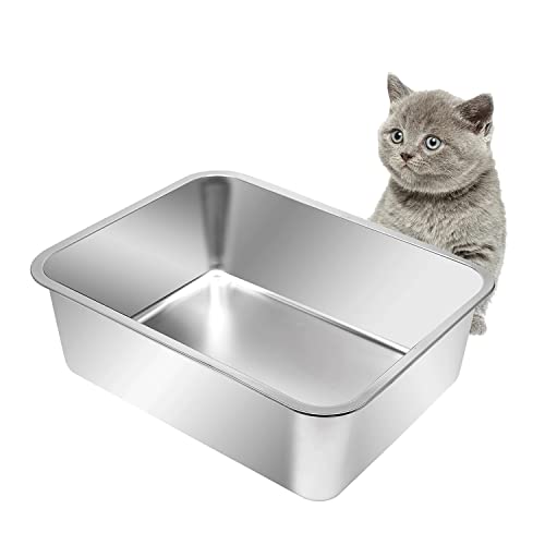 Kichwit Edelstahl-Katzentoilette für Katzen, antihaftbeschichtet, glatte Oberfläche (44,5 cm L x 34,3 cm B x 15,2 cm H) von Kichwit