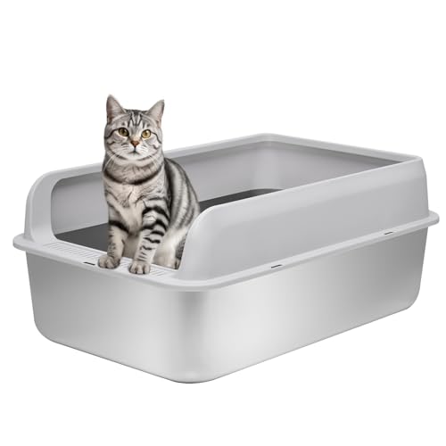 Kichwit Extra große Katzentoilette aus Edelstahl mit hohen Seiten, leicht zu reinigen, glatte Oberfläche, rostbeständig, 59,9 x 39,9 x 30,5 cm (mit Deckel) von Kichwit