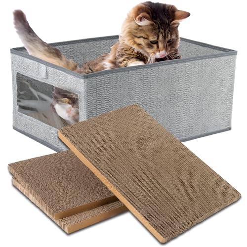 Kichwit Katzenkratzpads, 3 Stück Katzenkratzer Karton mit einer Box, wendbares Katzenkratzbrett (groß) von Kichwit