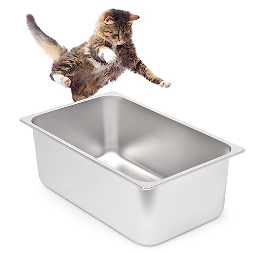 Kichwit Katzentoilette aus Edelstahl mit hohen Seiten, Metallstreu für Katze, antihaftbeschichtete glatte Oberfläche, 53,6 cm L x 33,3 cm B x 19,8 cm H von Kichwit