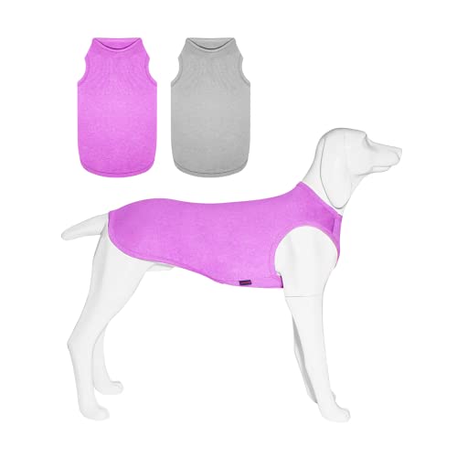 2 Pack Hundeshirts, schnell trocknende leichte Hunde-T-Shirts ärmellose Weste, atmungsaktive Haustier Kleidung Tank Top für große mittlere kleine Hunde Junge Mädchen (Lila+Grau, L) von Kickred