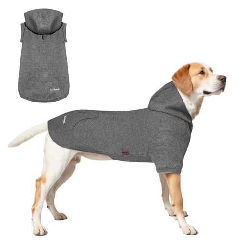 Hunde Hoodie, Hundemantel mit Hut & Taschen & Leinenloch, Weicher und Atmungsaktiver Kapuzenpulli Für Große Hunde Winterhundebekleidung Drinnen & Draußen Hundekleidung von Kickred (Grau-M) von Kickred