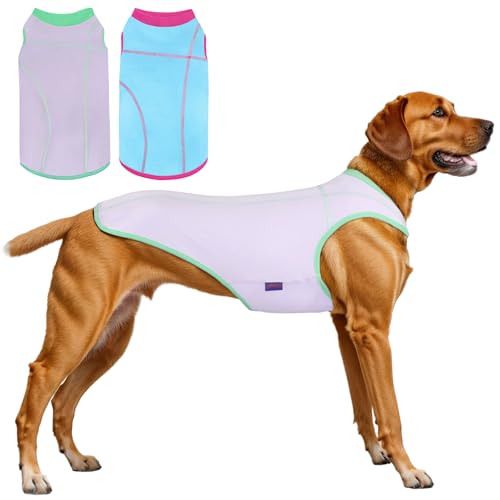 Kickred 2-Pack Hund Sommer Kleidung Dehnbare Hund Shirts für mittlere/große Hunde Basic Hund Kühlweste Hund Atmungsaktive Sonnenschutz Shirt Mode für Jungen und Mädchen von Kickred
