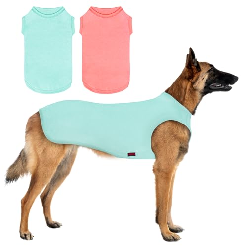 Kickred 2 Pack Hundeshirts, schnell trocknende leichte Hunde-T-Shirts ärmellose Weste, atmungsaktiv Haustier Kleidung Tank Top für große mittlere kleine Hunde (Hellblau+Bonbonrosa, XL) von Kickred
