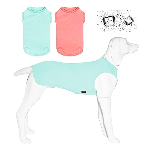 Kickred 2 Pack Hundeshirts, schnell trocknende leichte Hunde-T-Shirts ärmellose Weste, atmungsaktiv Haustier Kleidung Tank Top für große mittlere kleine Hunde (Hellblau+Bonbonrosa, XXL) von Kickred