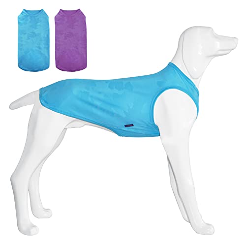 Kickred 2er Pack Sommer Hundeshirts, schnell trocknende atmungsaktive Hundebekleidung ärmellose Westen, leicht mit einzigartigen Mustern für mittlere Hunde (Hellblau+Fuchsia, M) von Kickred